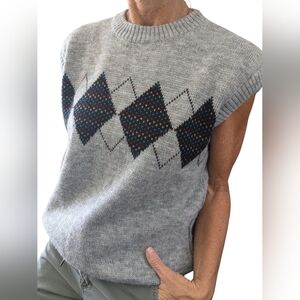 Vintage Kennington Argyle Sweater Vest XL Made in Italy 80s Knit